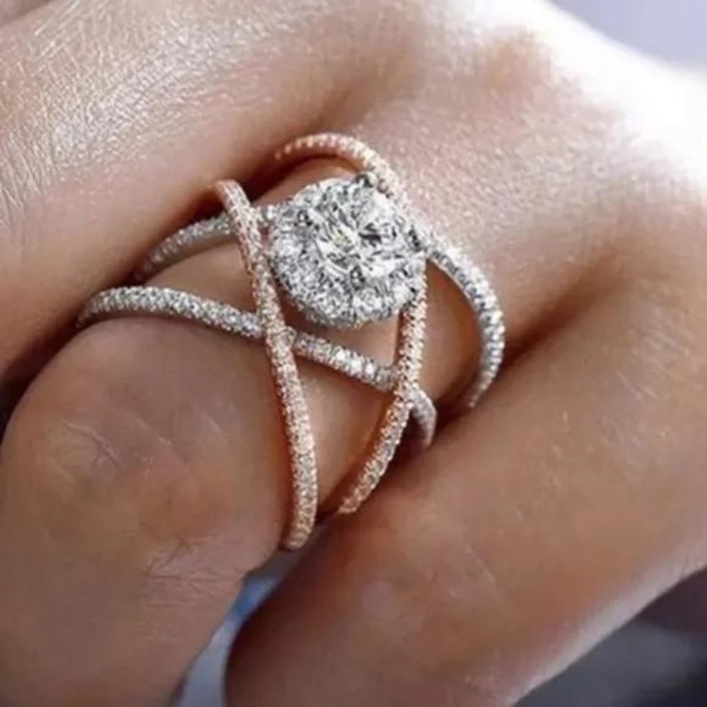 NEW ROSE GOLD 925 STERLING SILVER DIAMOND RING, BEAUTIFUL RING, SHINY RING.